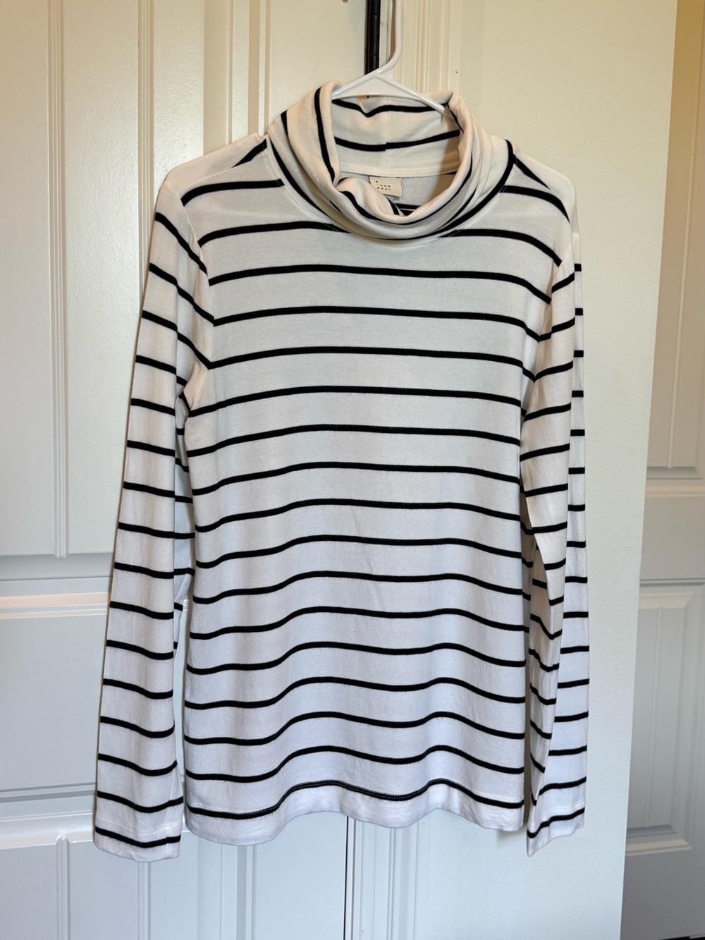 a new day White & Black Striped Cowl Neck Sweater
